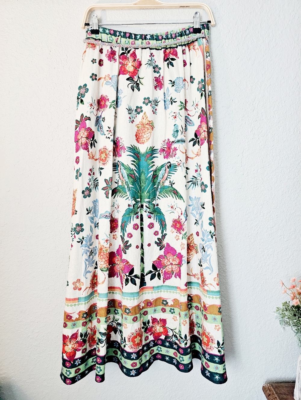 Rachel Zoe Linen Maxi Skirt Elastic Waistband Colorful Tropical Resortwear S NWT - Picture 10 of 14